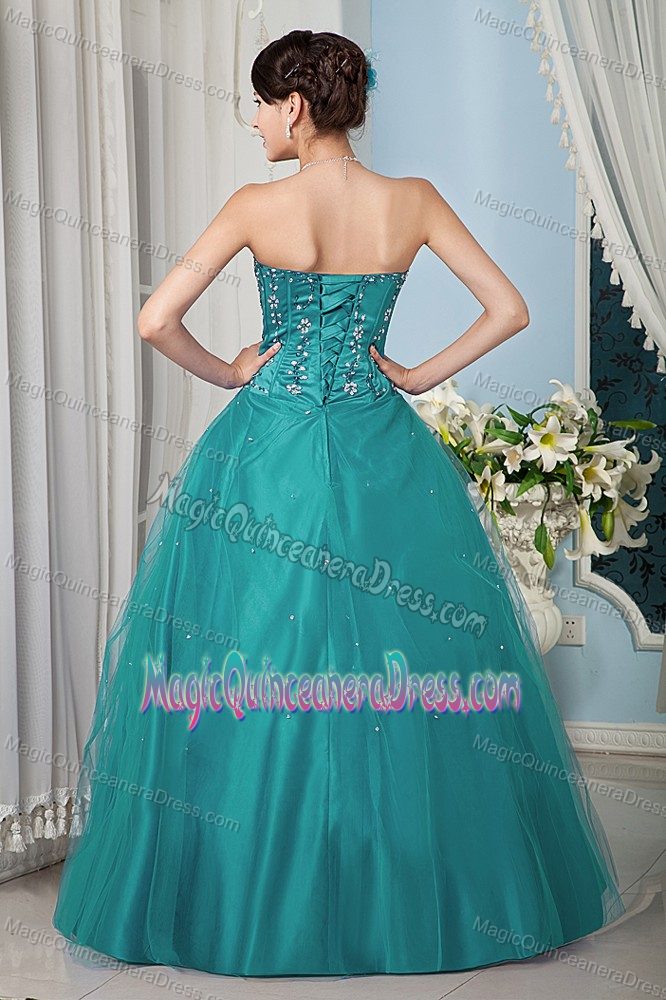 Turquoise Strapless Floor-length Quinceanera Gown with Beading in Union
