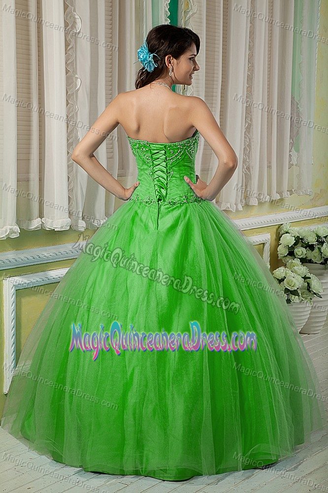 Simple Spring Green Full-length Quinceanera Gown with Beading in Easton