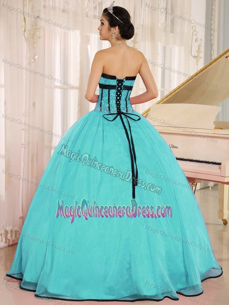 Aqua Blue Beaded Sweetheart Floor-length Quinceanera Gowns in Concord