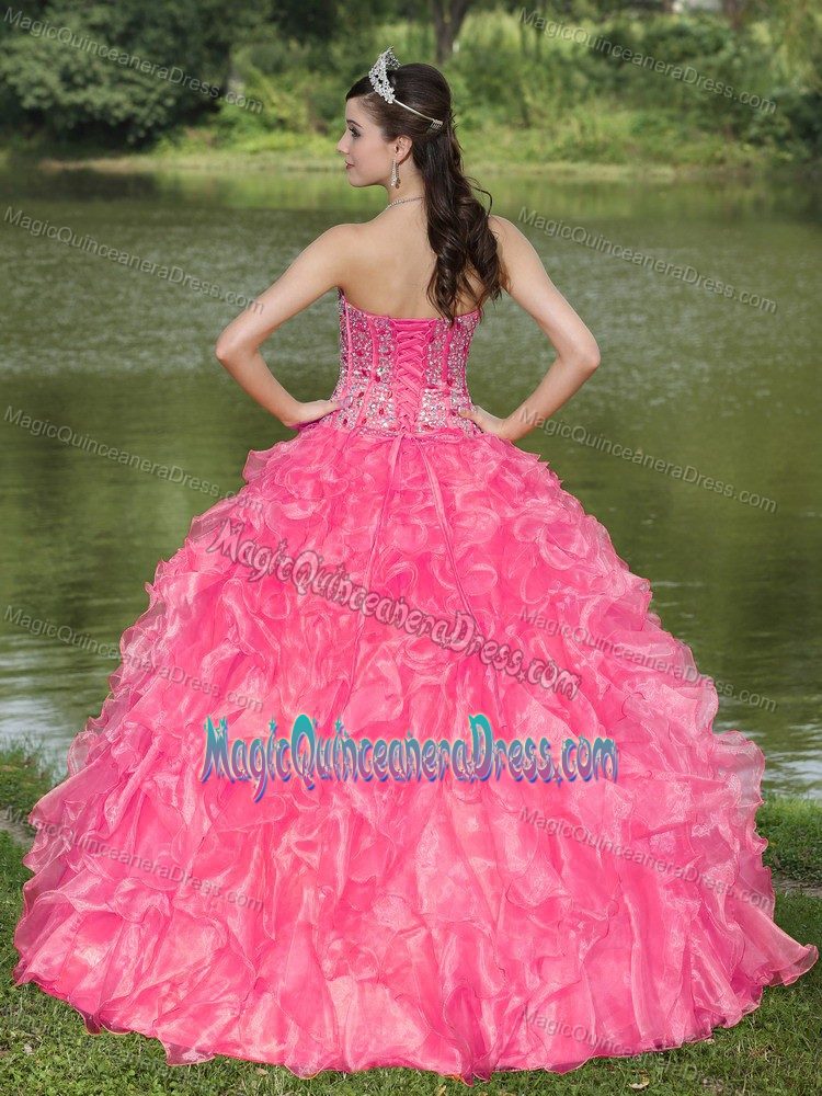 cute Sweetheart Hot Pink Full-length Quince Dress with Layers and Beading