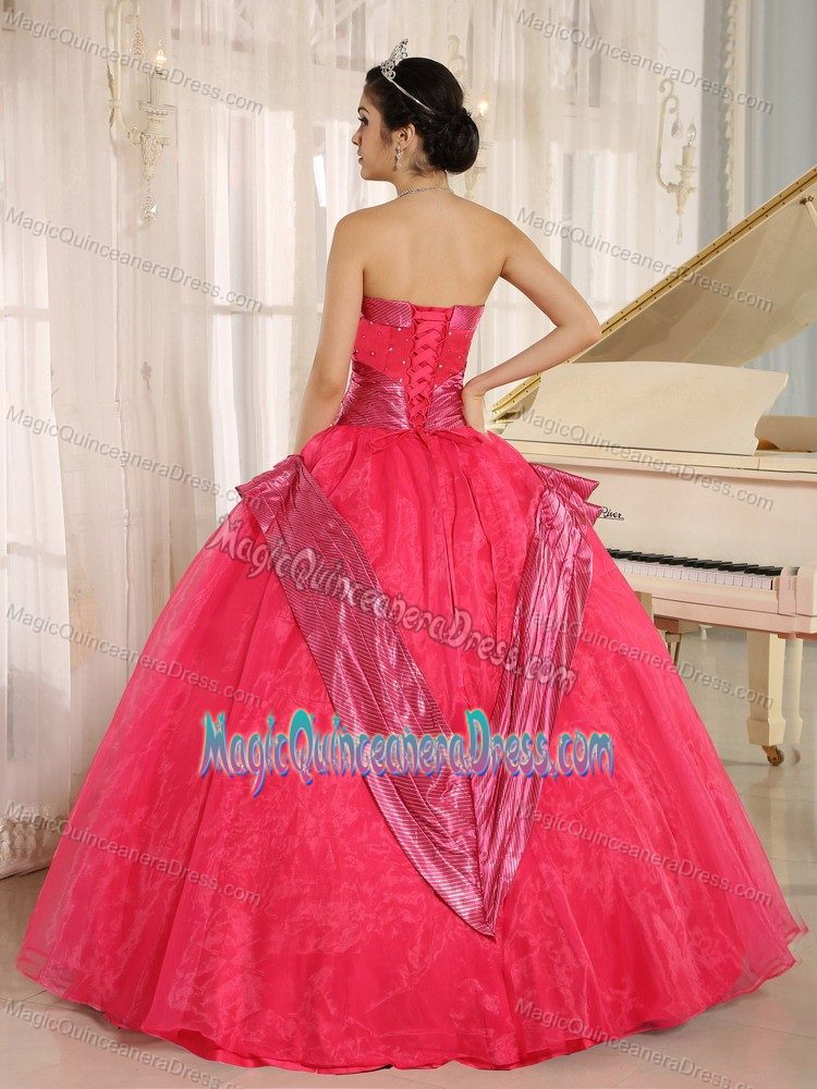 Simple Coral Red Strapless Long Quinces Dresses with Beading in Warren