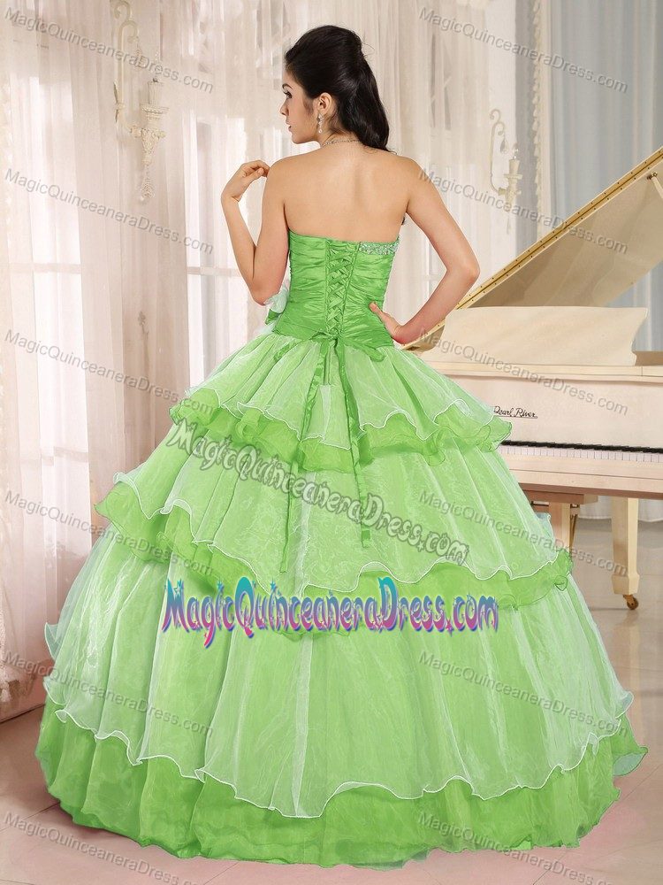 Spring Green Beaded Sweetheart Floor-length Quince Dresses with Layers