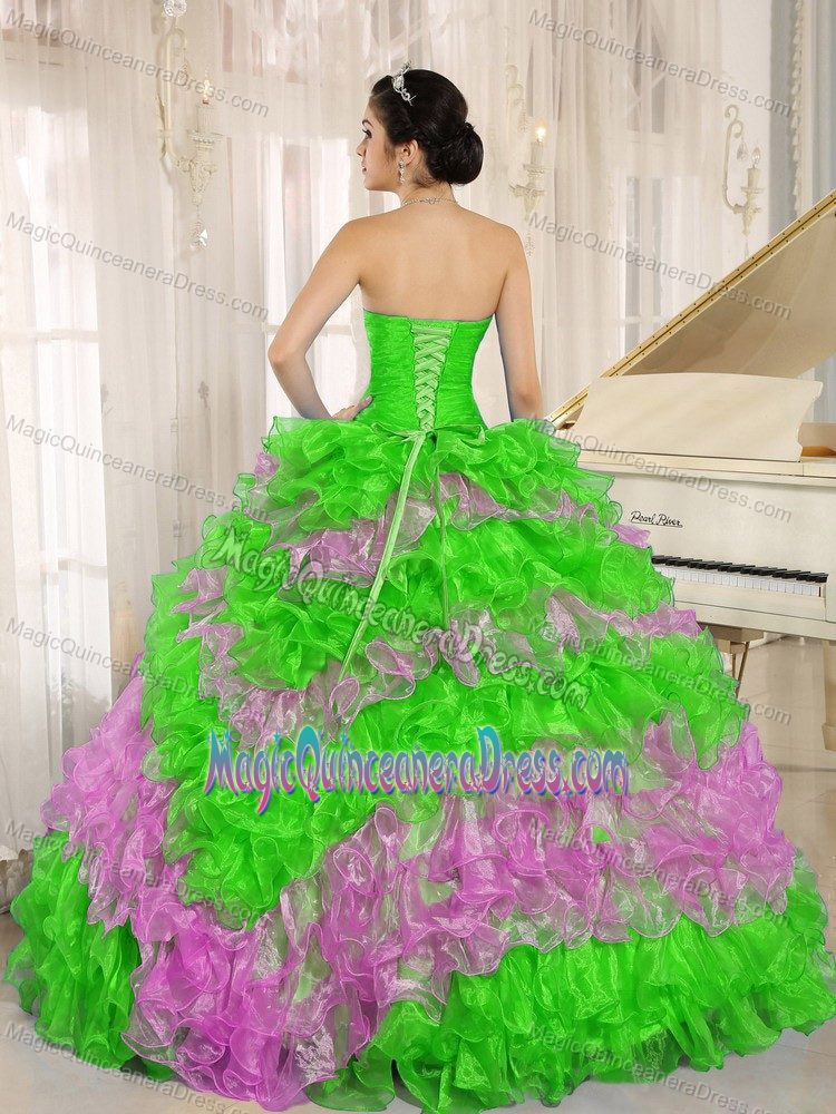 Sweetheart Green and Purple Long Sweet 15 Dresses with Ruffles in Boise