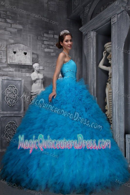 Aqua Blue Beaded Sweetheart Full-length Quinceaneras Dresses in Warren