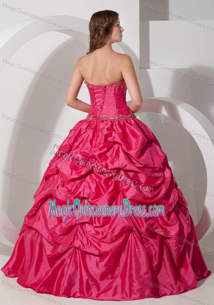 Coral Red Beaded Strapless Full-length Dresses For Quinceanera with Pick-ups