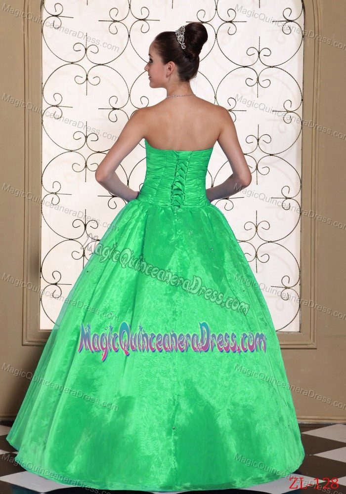 Bright Strapless Floor-length Sweet Sixteen Dresses with Beading in Green
