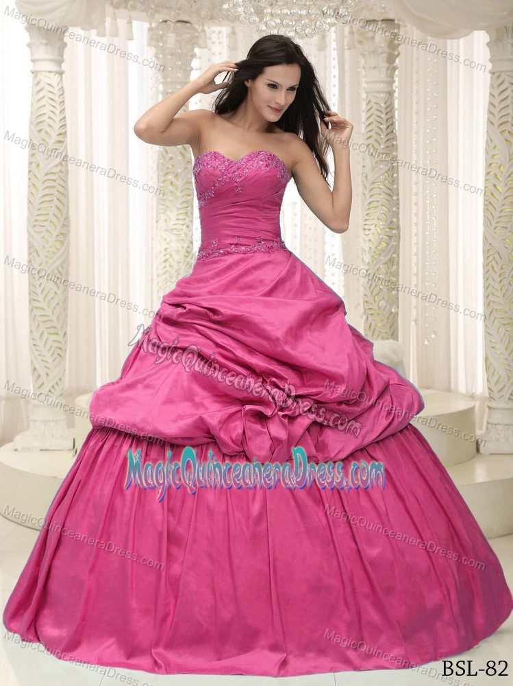 Rose Pink Beaded Sweetheart Full-length Dress For Quinceanera with Pick-ups
