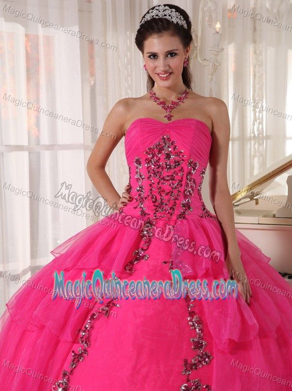 Hot Pink Sweetheart Full-length Quinceanera Gown with Paillette in Salem