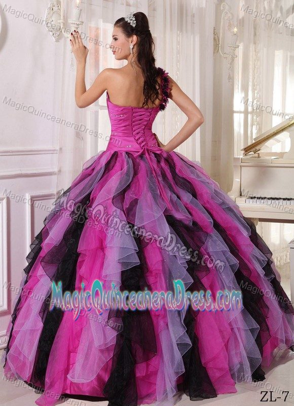 Multi-color One Shoulder Beaded Long Sweet Sixteen Dresses with Layers