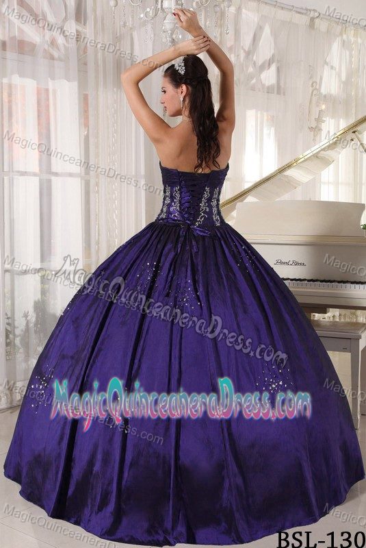 Dark Purple Strapless Floor-length Quince Dress with Embroidery in Boise