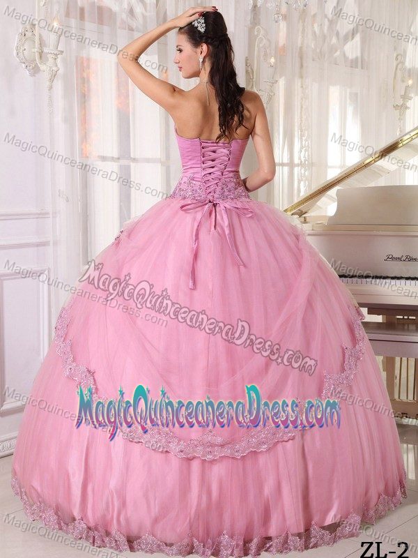 Rose Pink Sweetheart Full-length Dresses For Quinceanera with Appliques