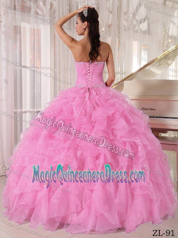 Wonderful Baby Pink Strapless Beaded Sweet 15 Dresses in Fountain Valley