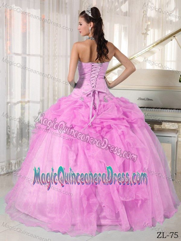 Pink Strapless Beaded Quinceanera Gowns with Ruffles in Lake Havasu City