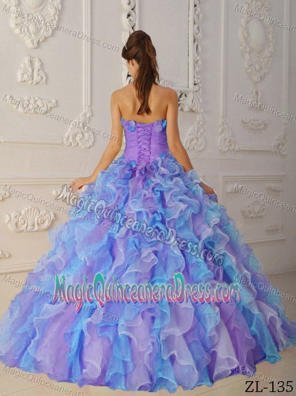 Romantic Muti-Color Strapless Hand Flowery Sweet 16 Dresses with Ruffles