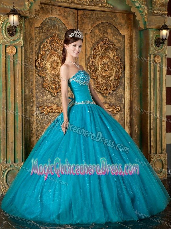 Appliques Teal Sweet Sixteen Dresses with Sequined Breast near Burlington