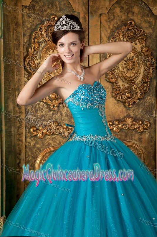 Appliques Teal Sweet Sixteen Dresses with Sequined Breast near Burlington