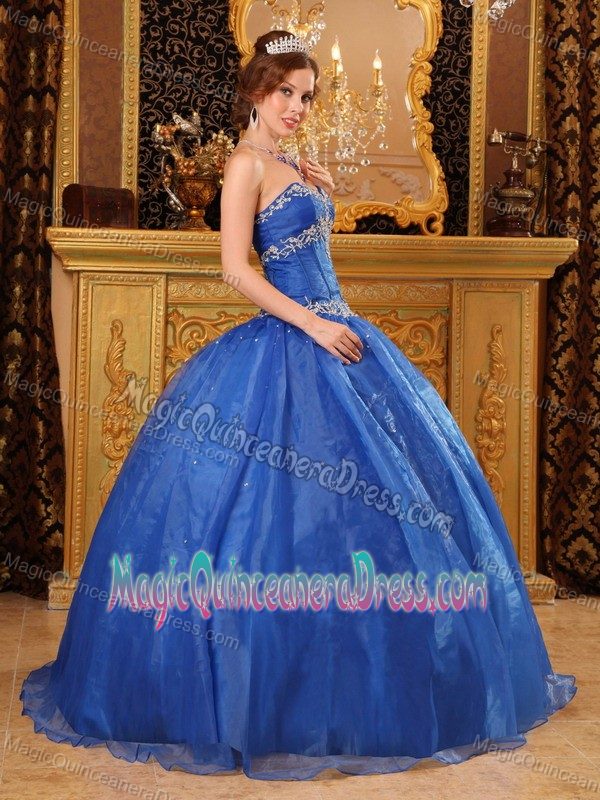 Sequins and Embroidery Decorated Blue Quinceanera Gown Dress near Davis