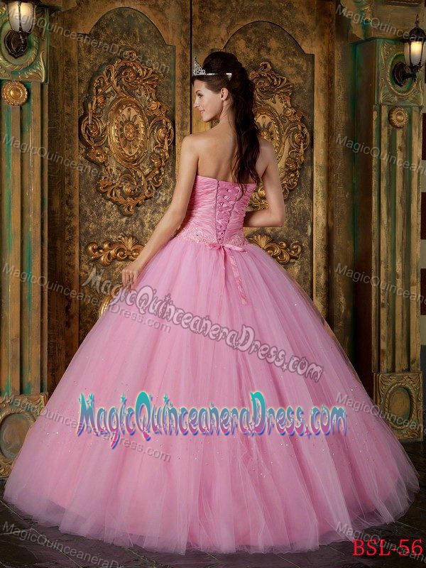 Floral Appliques and Ruche Decorated Quinceanera Gowns in West Liberty