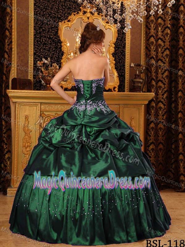 Embroidery and Paillettes Dark Green Puffy Quinceanera Gown in Princeton