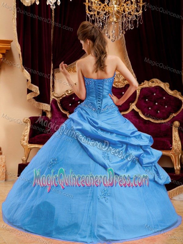 Appliques and Pick Ups Strapless Blue Sweet Sixteen Dresses in Saint Albans