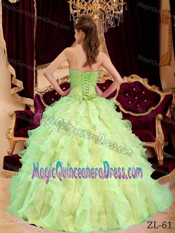 Green Diamonds Ruche and Ruffles Quinceanera Gown in West Liberty