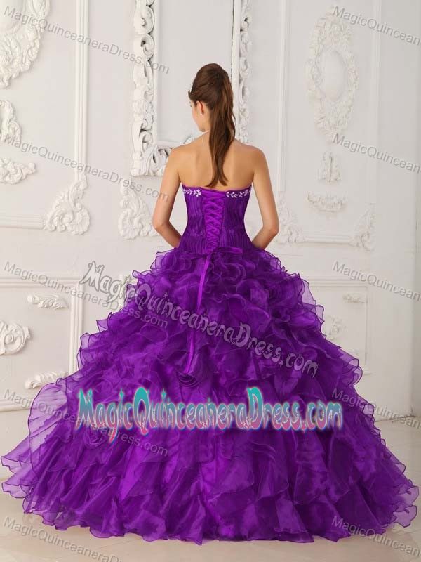 Ruffles and Embroidery Decorated Purple Dress For Quinceanera in Sumner