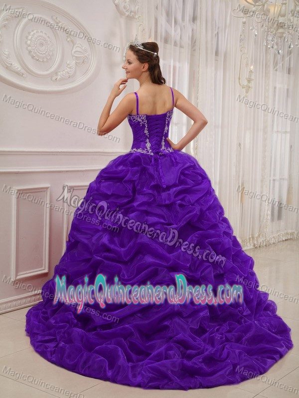 Spaghetti Straps Pick Ups and Embroidery Dress in Purple for Quince