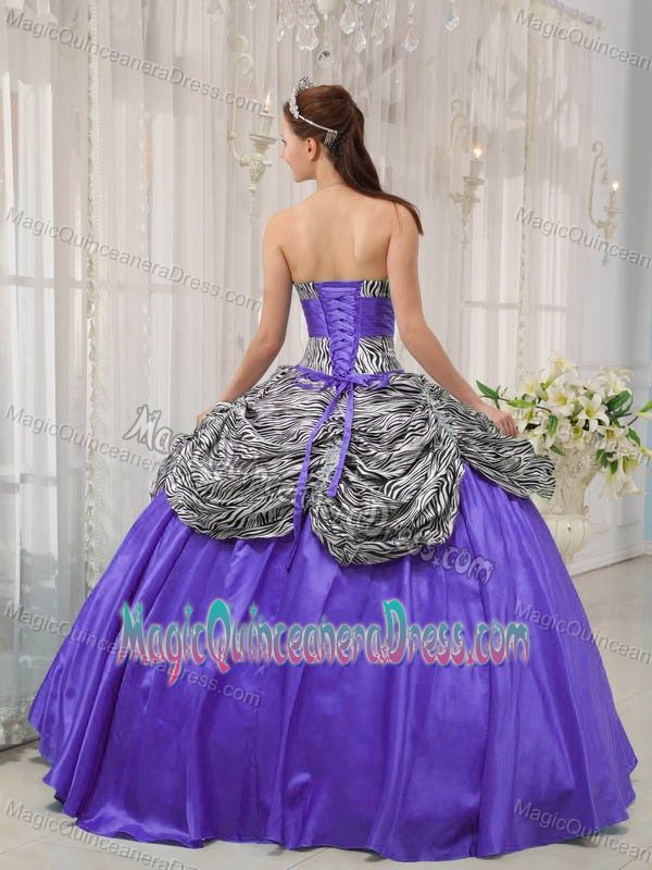 Formal Purple Sweetheart Pick Ups Quinceanera Gown Dresses with Zebra