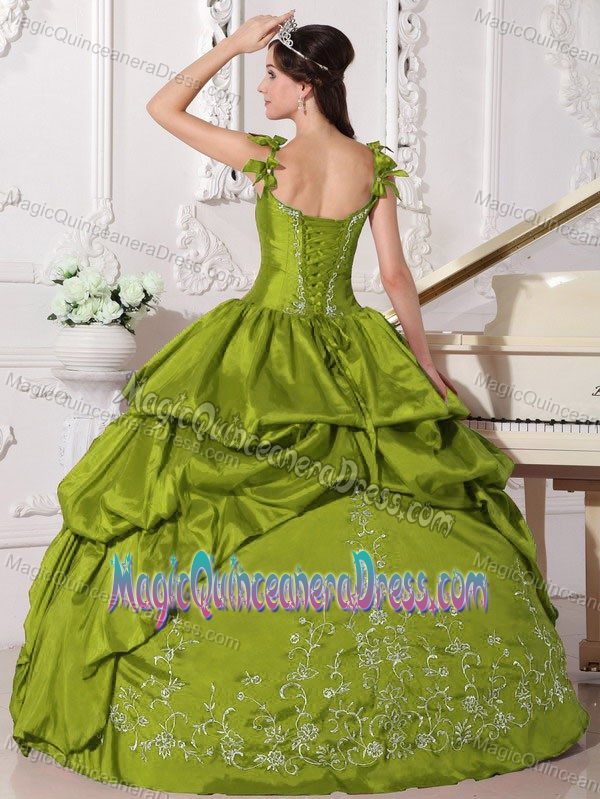 Straps Embroidery Decorated Green Quinceaneras Dress near Mercer Island