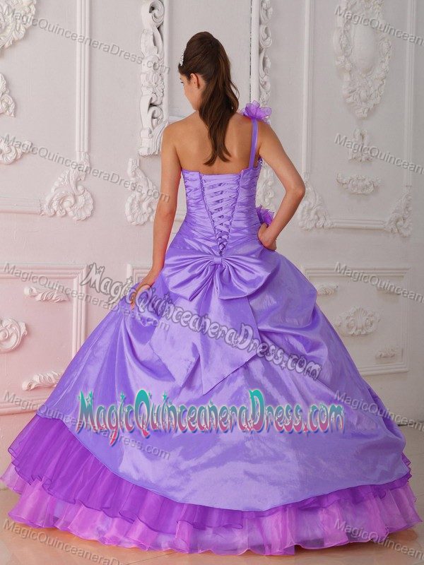 One Shoulder Beaded Quinceanera Dress in Purple with Hand Flower