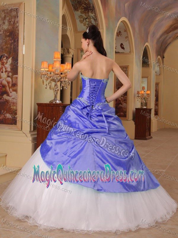 Purple and White Sweetheart Floor-length Beaded Quinceanera Dress