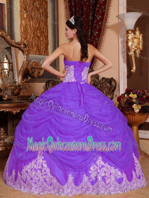 Purple Strapless Organza Quinceanera Gown Dress with Beading in Nicoya