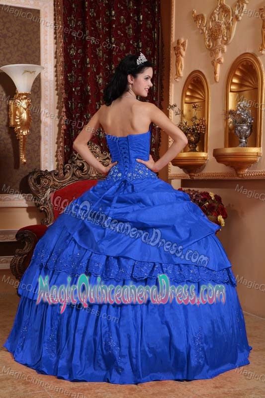 Dark Blue Sweetheart Taffeta Beaded Appliqued Quinceanera Dress in Easton