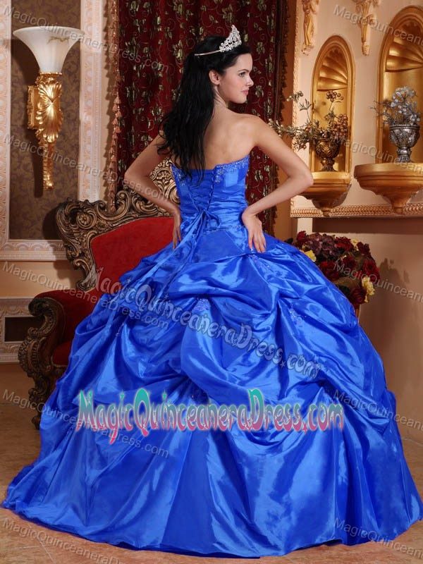 Strapless Taffeta Beaded Quinceanera Gown Dress in Royal Blue in San Felipe