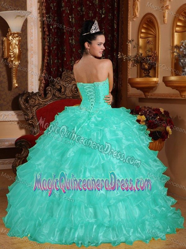Apple Green Strapless Organza Quinceanera Dress with Beading in Patalillo