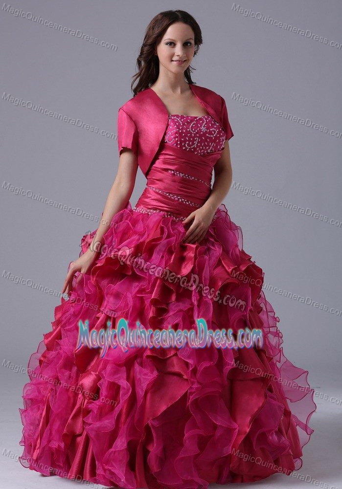 Fuchsia Ruffled Beaded Quinceanera Dress with Ruches in Alajuela Costa Rica