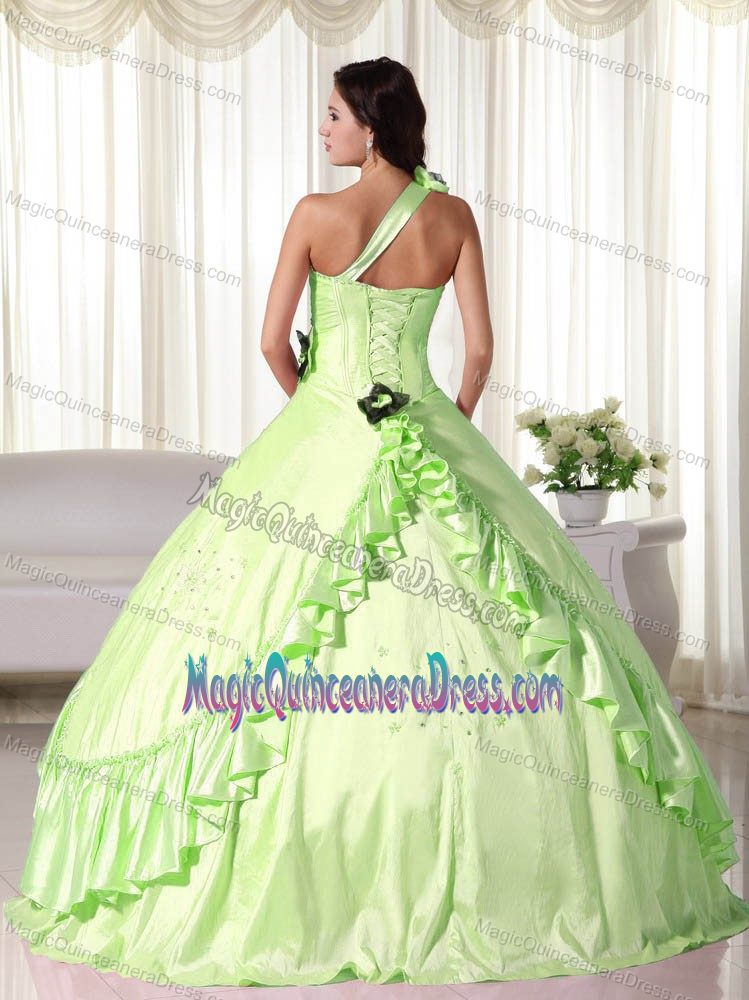 Yellow Green One Shoulder Taffeta Quince Dress with Beading in Sydney