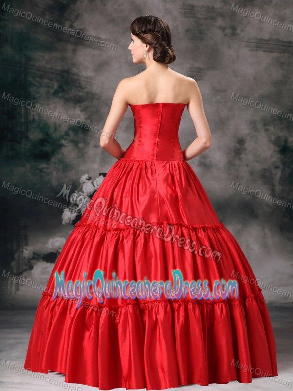 Red Strapless Floor-length Taffeta Ruched Sweet 16 Dresses in Florencia