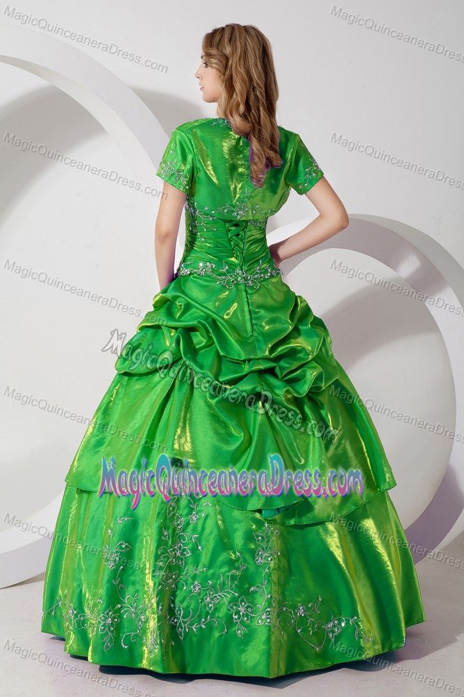Strapless Taffeta Embroidered Quinceaneras Dresses in Green in Sincelejo
