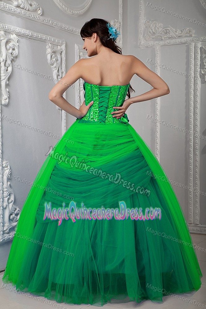 Green Sweetheart Floor-length Tulle Quinceanea Dress with Ruches in Neiva