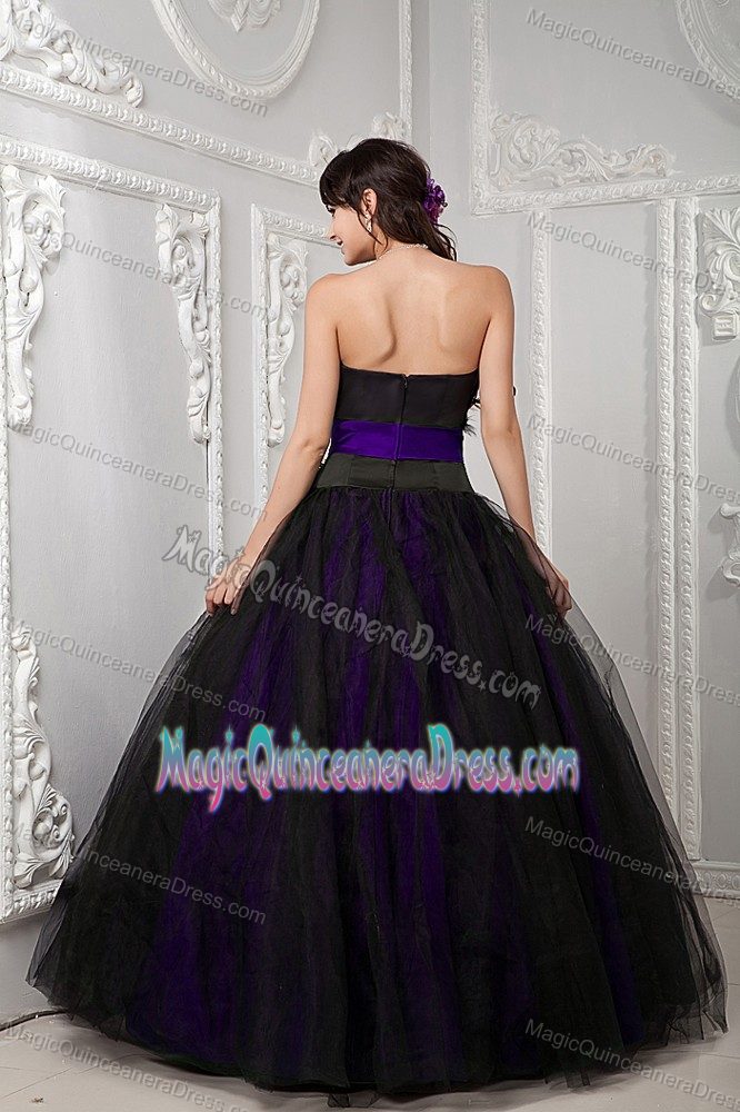 Black and Purple Strapless Tulle Beaded Quinceanera Dress in Sincelejo Colombia