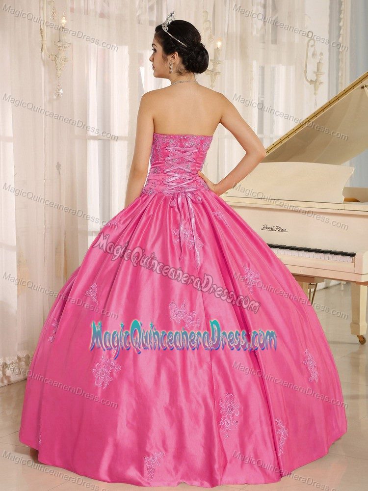 Embroidered Taffeta Hot Pink Quinceanera Dress with Beading in Monteria Colombia