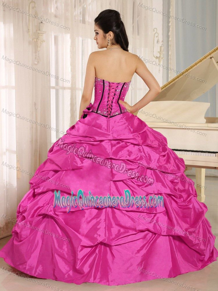 Hot Pink Beaded Hand Flowery Quinceanera Dress with Pick-ups in Madison