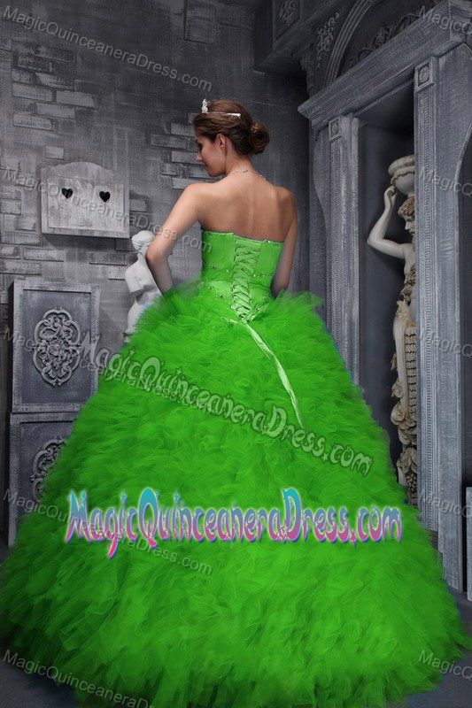 Diamonds and Small Ruffles Puffy Green Sweet 16 Dresses in Battle Ground