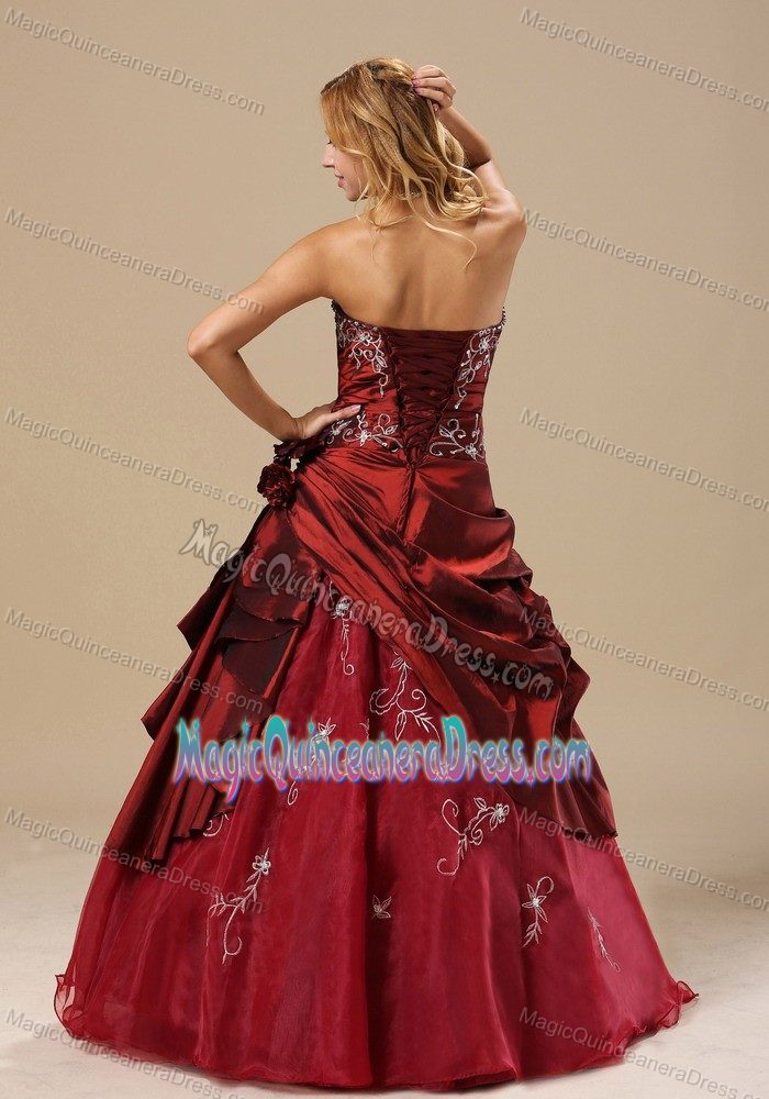 Wine Red A-line Embroidery and Flower Quince Dresses near Camano Island