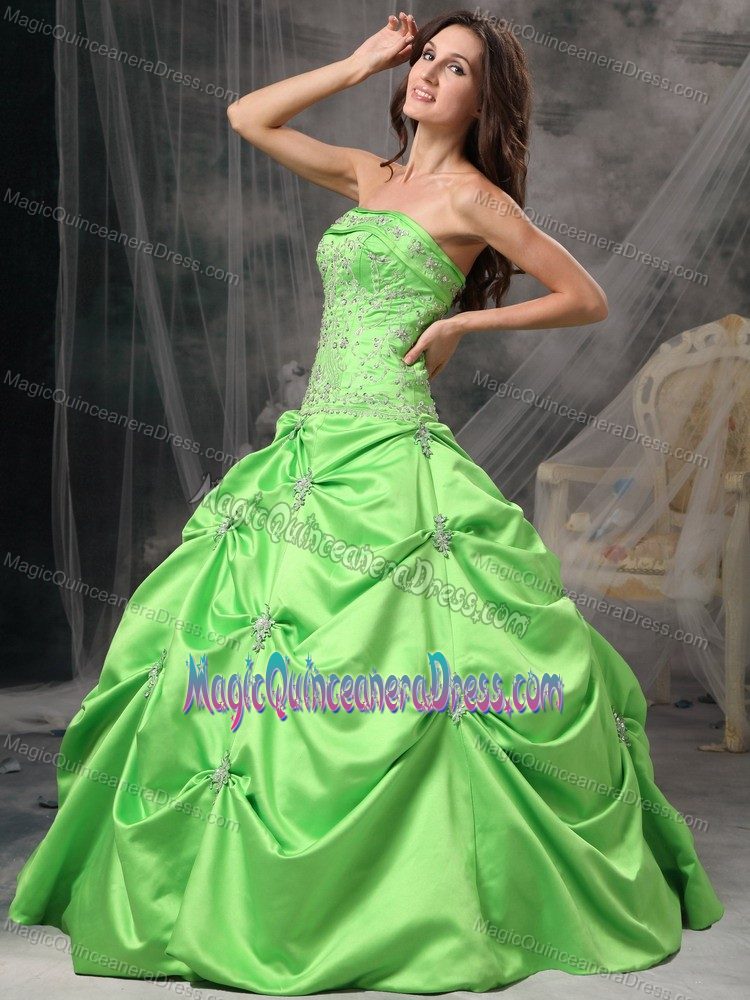 Spring Green Beading and Pick Ups Dress For Quinceanera in West Liberty