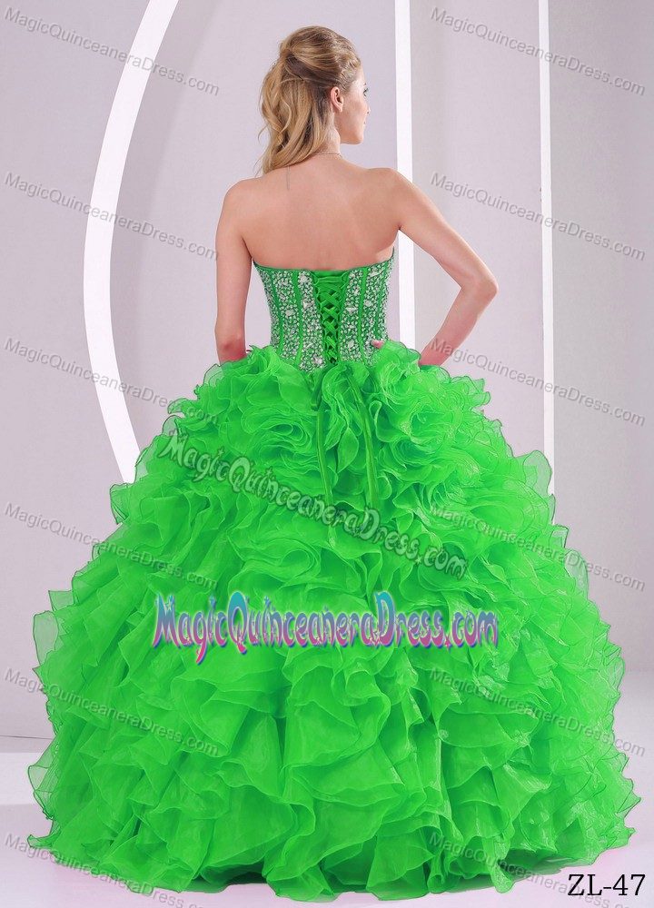 Ruffles Sweet Sixteen Quinceanera Dresses in Green with Beaded Bodice
