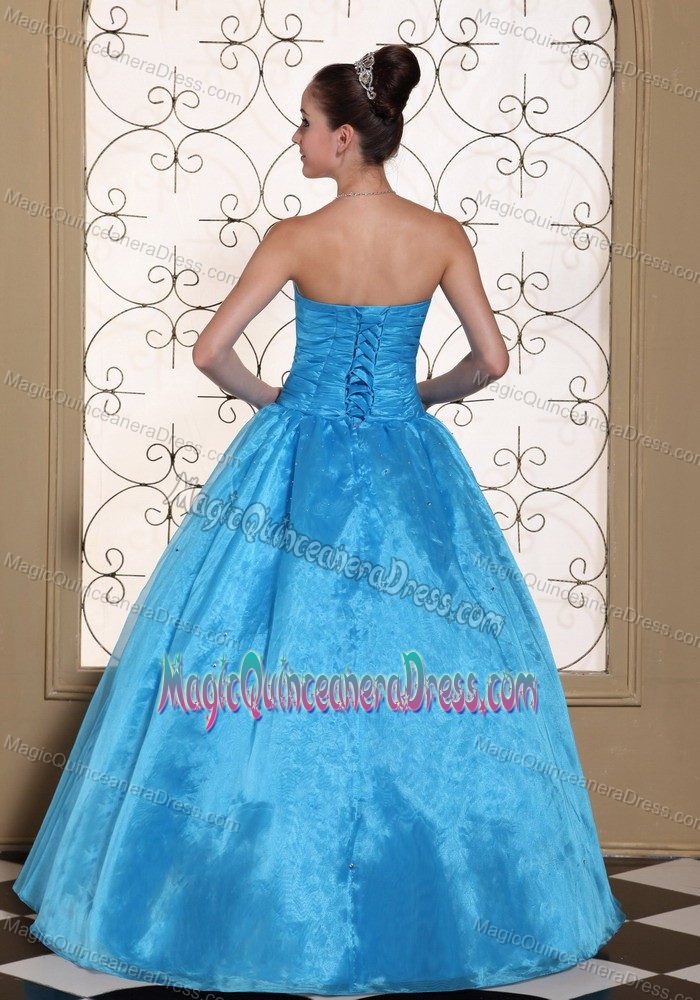 Lovely Baby Blue Quinceanera Gown with Beading and Ruching in Salem
