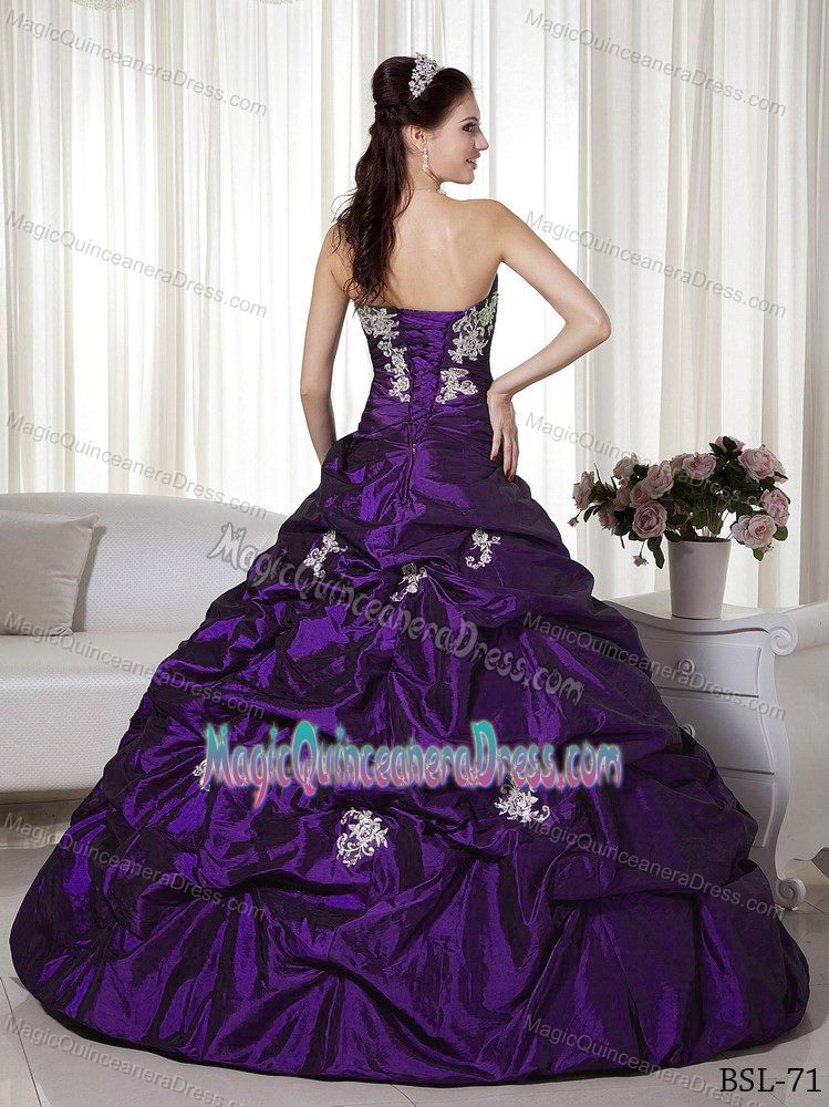 Purple Sweetheart Appliques and Pick Ups Dress For Quinceanera in Glenville