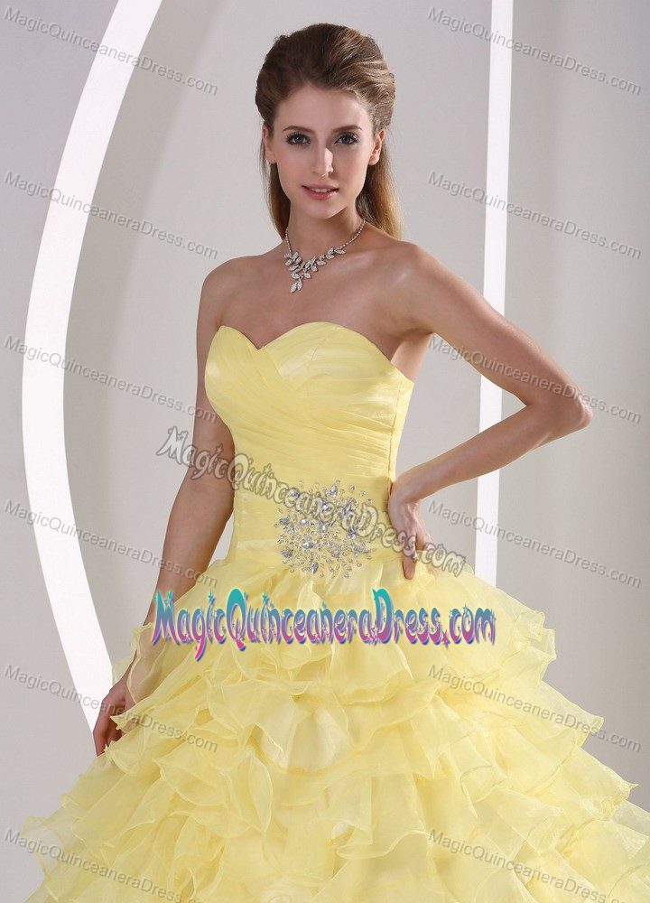 Yellow Princess Ruche and Ruffled Layers Sweet 16 Dresses in Spencer